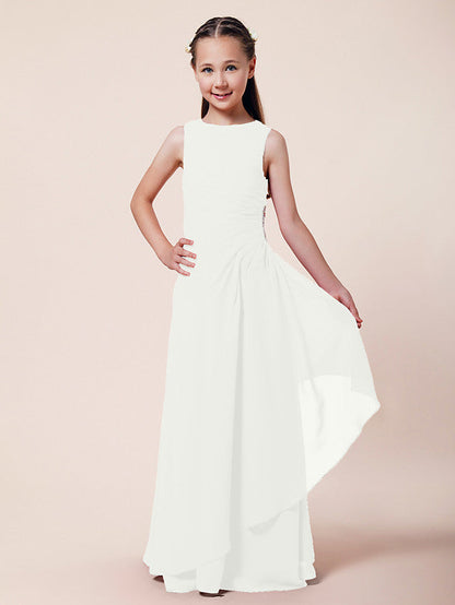 Long A-Line Sheath Flower Girl Dresses Bateau Neck Chiffon Junior Bridesmaid Dress