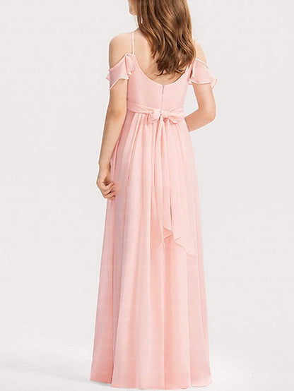 Long A-Line Spaghetti Strap Chiffon Pageant Flower Girl Dresses