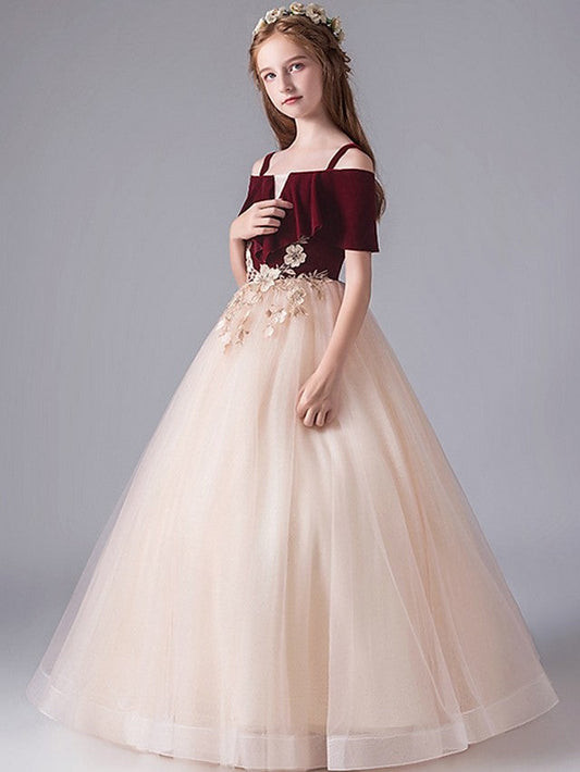 Long A-Line Tulle Party Pageant Flower Girl Dresses