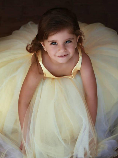 Long Ball Gown Satin Tulle Sleeveless V Neck Wedding Party Flower Girl Dresses