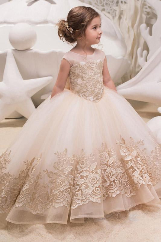 Long Ball Gown Scoop Neck Sleeveless Lace Flower Girl Dresses