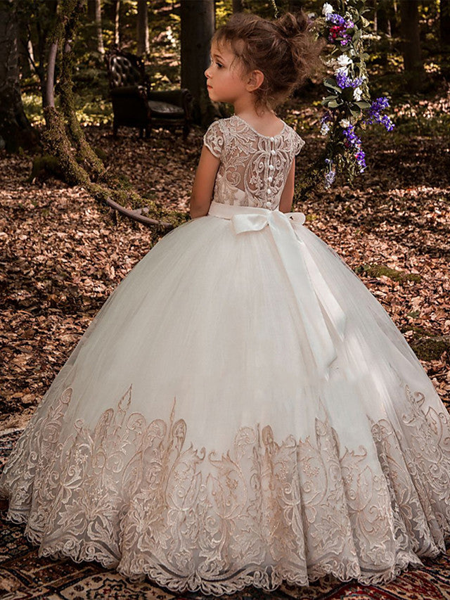 Long Ball Gown Sweep Brush Train Wedding Birthday Pageant Flower Girl Dresses