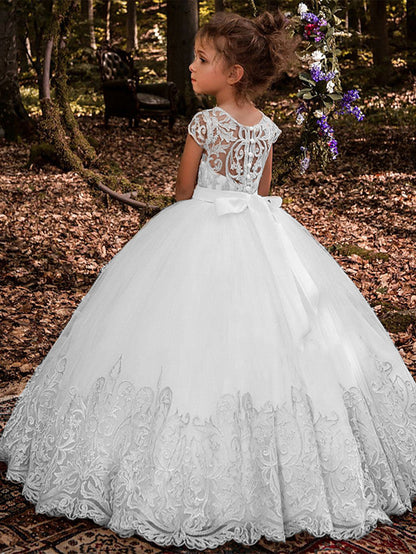 Long Ball Gown Sweep Brush Train Wedding Birthday Pageant Flower Girl Dresses