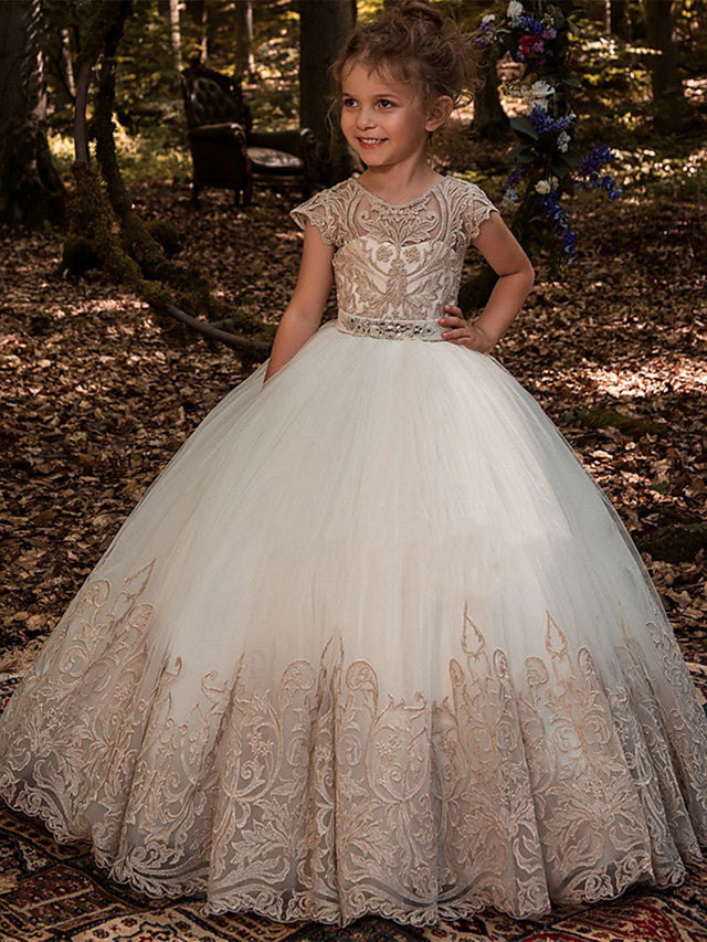 Long Ball Gown Sweep Brush Train Wedding Birthday Pageant Flower Girl Dresses