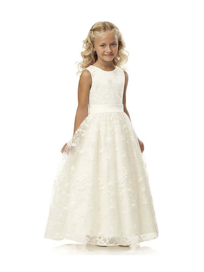 Long Ball Gown Tulle Cotton Jewel Neck First Communion Birthday Flower Girl Dresses