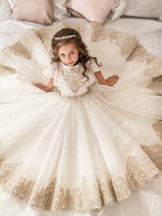 Long Ball Gown Tulle Lace Wedding Birthday Pageant Flower Girl Dresses