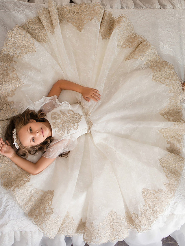 Long Ball Gown Tulle Lace Wedding Birthday Pageant Flower Girl Dresses