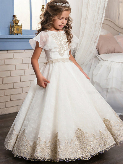 Long Ball Gown Tulle Lace Wedding Birthday Pageant Flower Girl Dresses