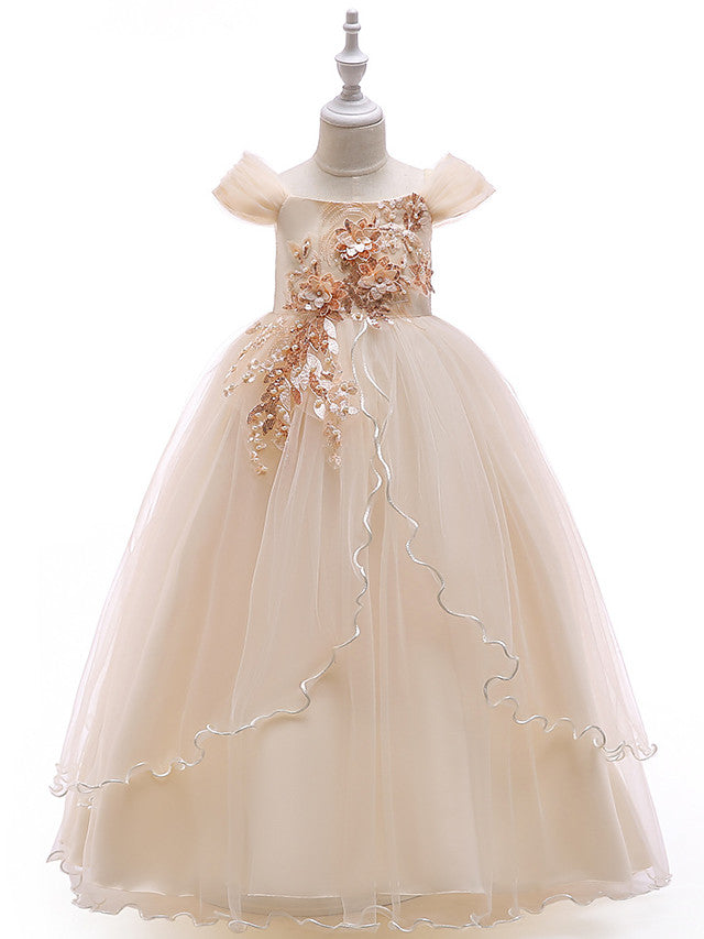 Long Ball Gown Tulle Sleeveless Off The Shoulder Wedding Party Flower Girl Dresses