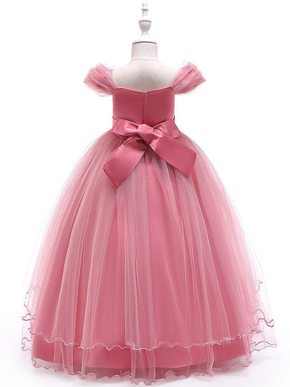 Long Ball Gown Tulle Sleeveless Off The Shoulder Wedding Party Flower Girl Dresses