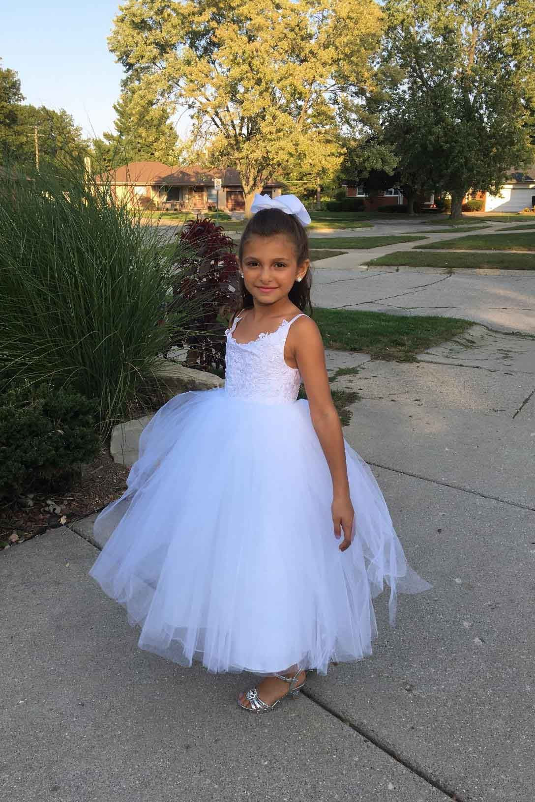 Long Ball Gown Tulle Square Neckline Sleeveless Flower Girl Dress