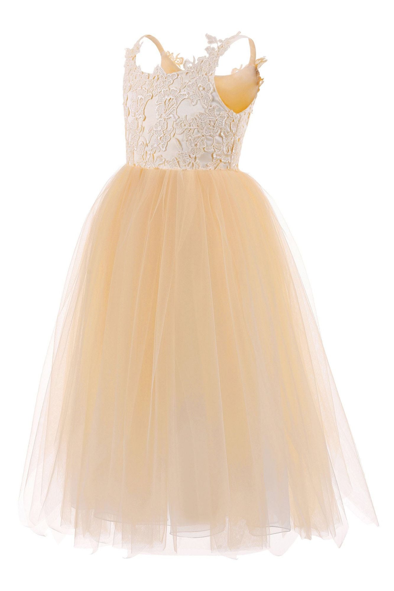 Long Ball Gown Tulle Square Neckline Sleeveless Flower Girl Dress