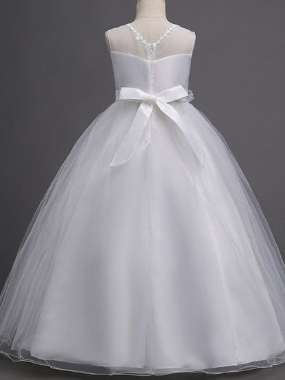 Long Ball Gown Tulle Wedding Party Flower Girl Dresses