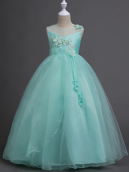 Long Ball Gown Tulle Wedding Party Flower Girl Dresses