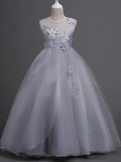 Long Ball Gown Tulle Wedding Party Flower Girl Dresses