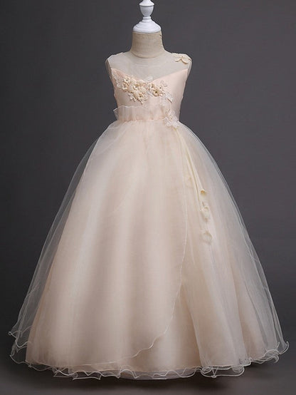 Long Ball Gown Tulle Wedding Party Flower Girl Dresses