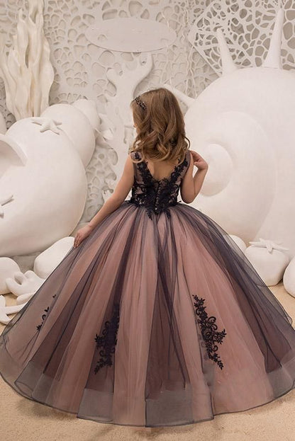 Long Ball Gown V-Neck Sleeveless Flower Girls Dress