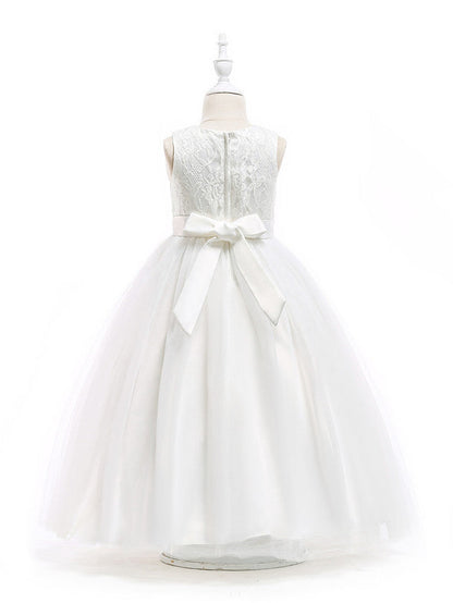 Long Princess Jewel Neck Tulle Wedding First Communion Flower Girl Dresses