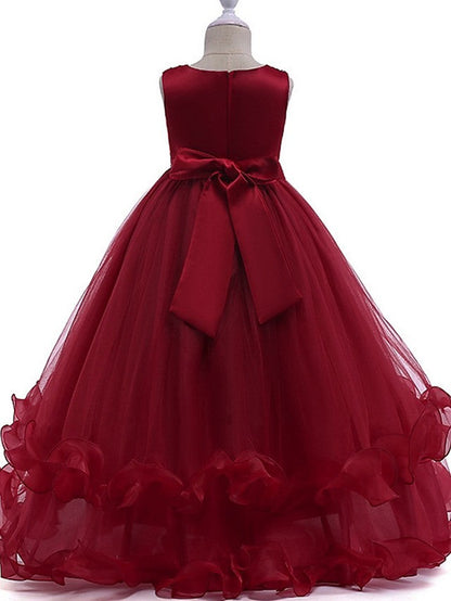 Long Princess Round Cotton Junior Bridesmaid Dress Tulle Flower Girl Dresses