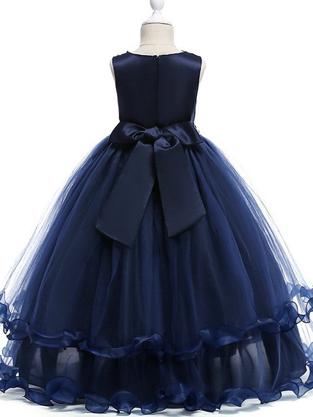 Long Princess Round Cotton Junior Bridesmaid Dress Tulle Flower Girl Dresses