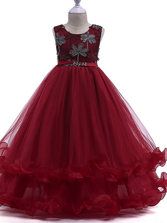 Long Princess Round Cotton Junior Bridesmaid Dress Tulle Flower Girl Dresses