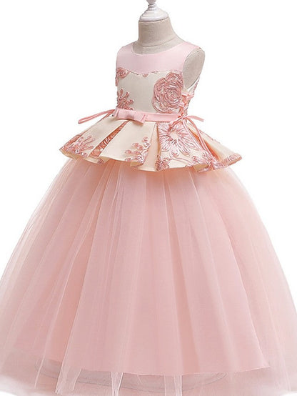 Long Princess Round Cotton Tulle Flower Girl Dresses