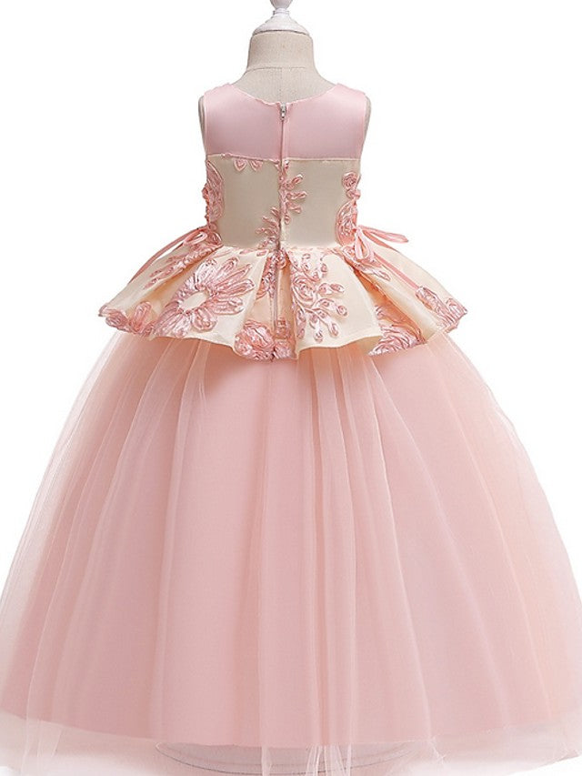 Long Princess Round Cotton Tulle Flower Girl Dresses