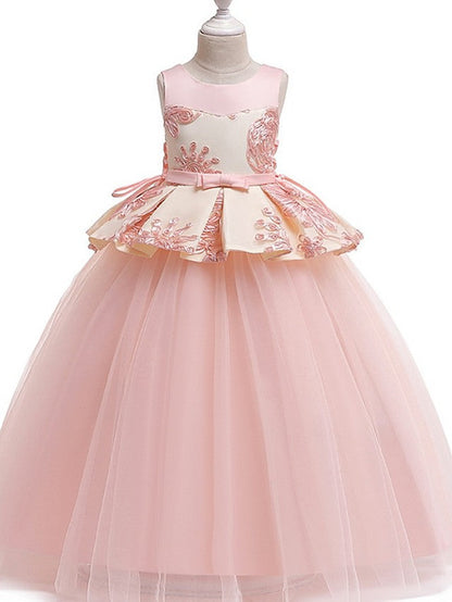 Long Princess Round Cotton Tulle Flower Girl Dresses