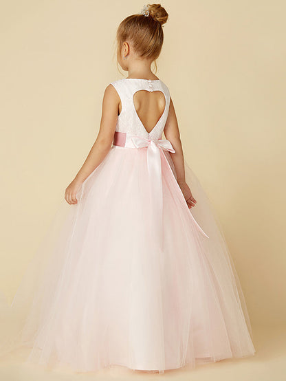 Long Princess Satin Tulle Wedding Birthday Pageant Flower Girl Dresses