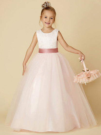 Long Princess Satin Tulle Wedding Birthday Pageant Flower Girl Dresses