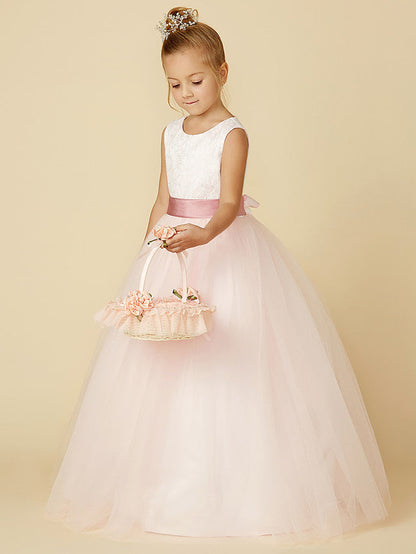 Long Princess Satin Tulle Wedding Birthday Pageant Flower Girl Dresses