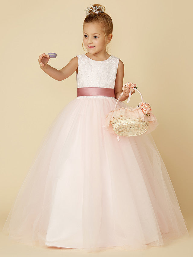 Long Princess Satin Tulle Wedding Birthday Pageant Flower Girl Dresses