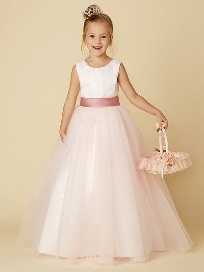 Long Princess Satin Tulle Wedding Birthday Pageant Flower Girl Dresses