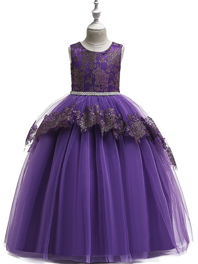 Long Princess Tulle Lace Junior Bridesmaid Dress With Bow