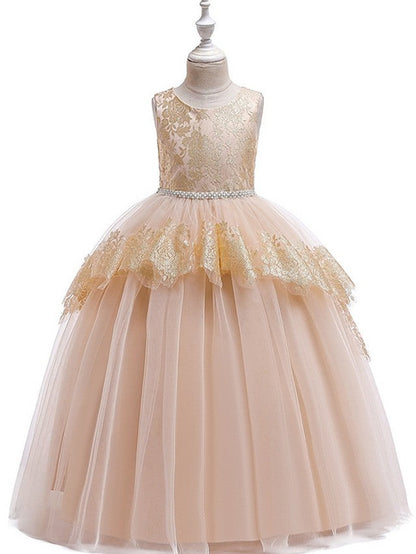 Long Princess Tulle Lace Junior Bridesmaid Dress With Bow