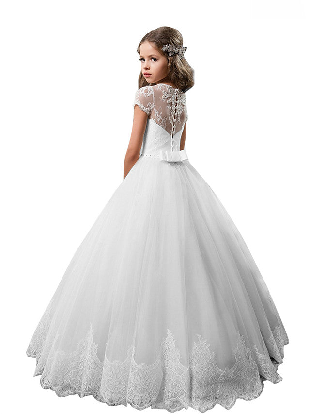 Long Princess Tulle Lace Wedding Birthday First Communion Flower Girl Dresses