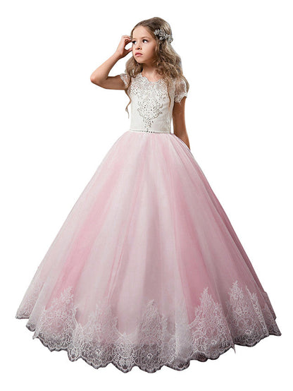 Long Princess Tulle Lace Wedding Birthday First Communion Flower Girl Dresses