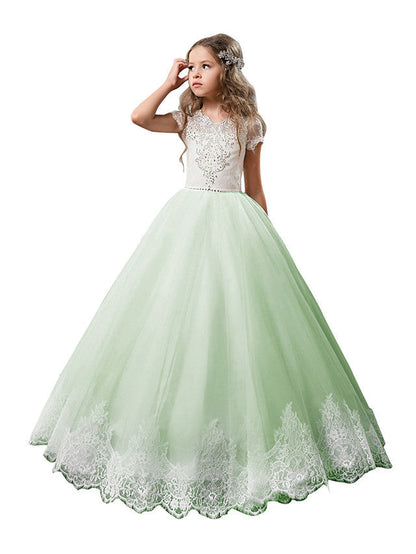 Long Princess Tulle Lace Wedding Birthday First Communion Flower Girl Dresses