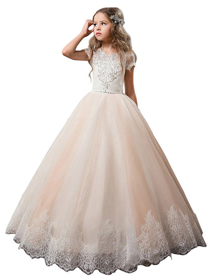 Long Princess Tulle Lace Wedding Birthday First Communion Flower Girl Dresses