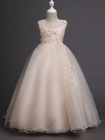 Long Princess Tulle Wedding Birthday Pageant Flower Girl Dresses