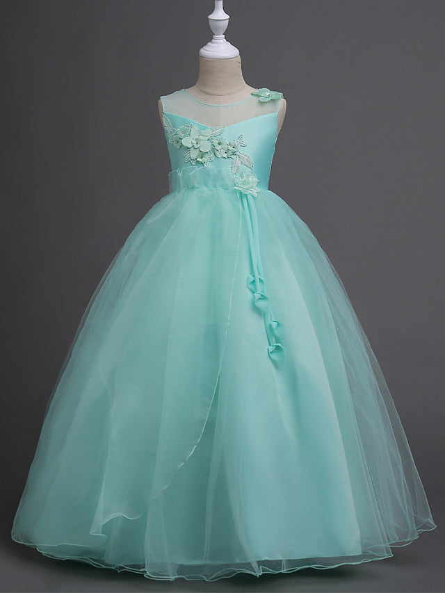 Long Princess Tulle Wedding Birthday Pageant Flower Girl Dresses