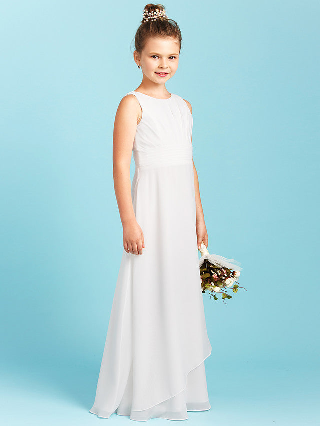 Long Sheath Jewel Neck Flower Girl Dresses Open Back Chiffon Junior Bridesmaid Dress