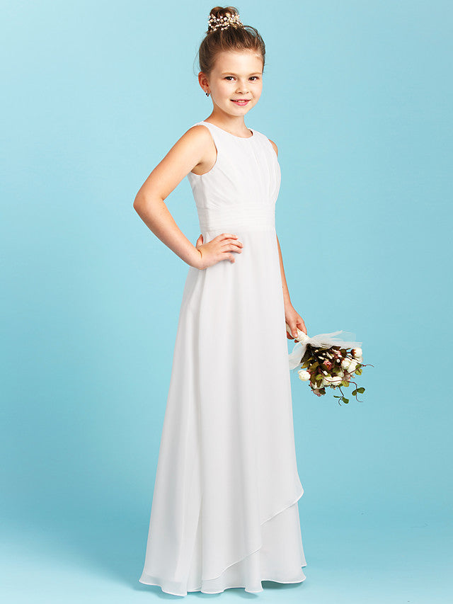 Long Sheath Jewel Neck Flower Girl Dresses Open Back Chiffon Junior Bridesmaid Dress