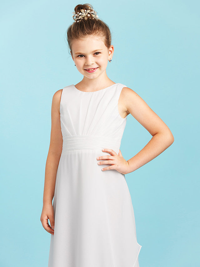 Long Sheath Jewel Neck Flower Girl Dresses Open Back Chiffon Junior Bridesmaid Dress