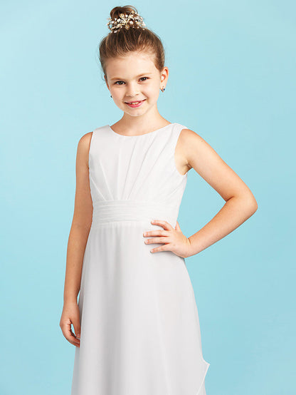 Long Sheath Jewel Neck Flower Girl Dresses Open Back Chiffon Junior Bridesmaid Dress