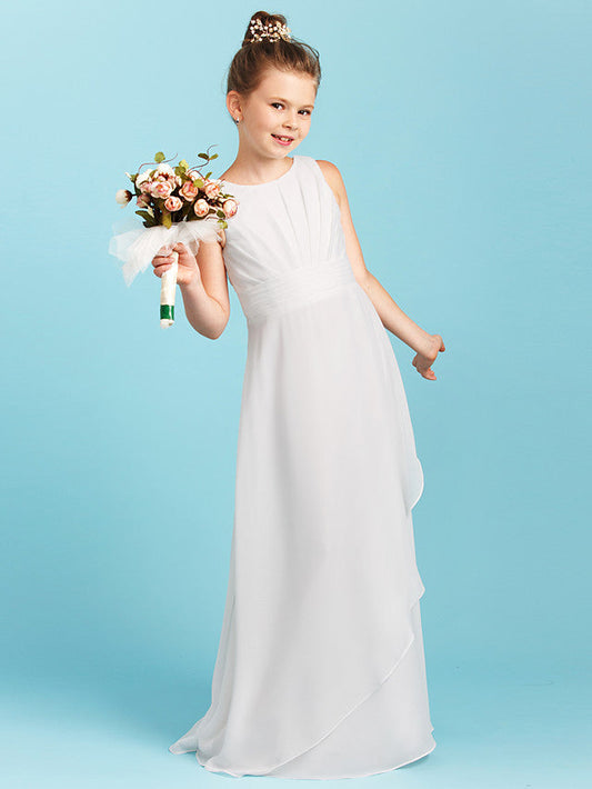 Long Sheath Jewel Neck Flower Girl Dresses Open Back Chiffon Junior Bridesmaid Dress