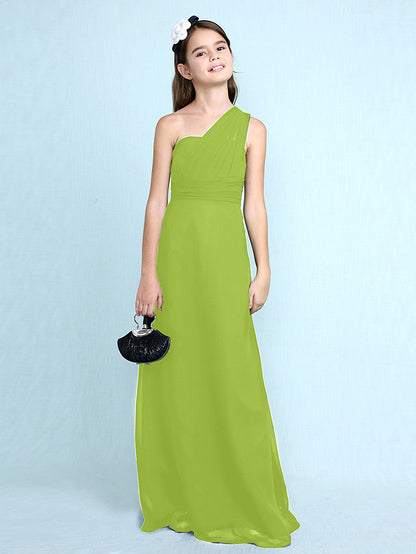 Long Sheath One Shoulder Flower Girl Dresses Chiffon Junior Bridesmaid Dress