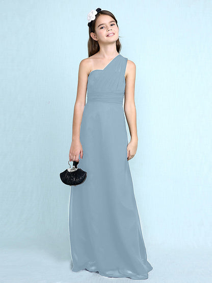 Long Sheath One Shoulder Flower Girl Dresses Chiffon Junior Bridesmaid Dress