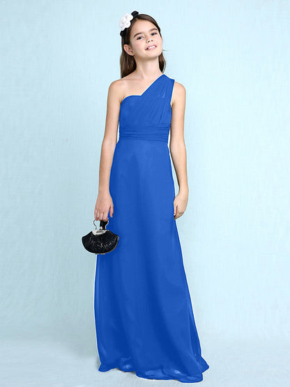 Long Sheath One Shoulder Flower Girl Dresses Chiffon Junior Bridesmaid Dress