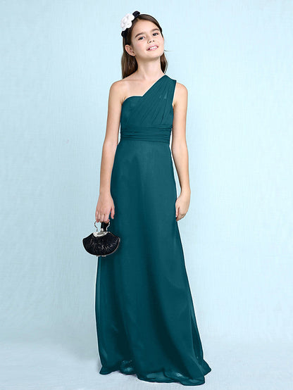 Long Sheath One Shoulder Flower Girl Dresses Chiffon Junior Bridesmaid Dress